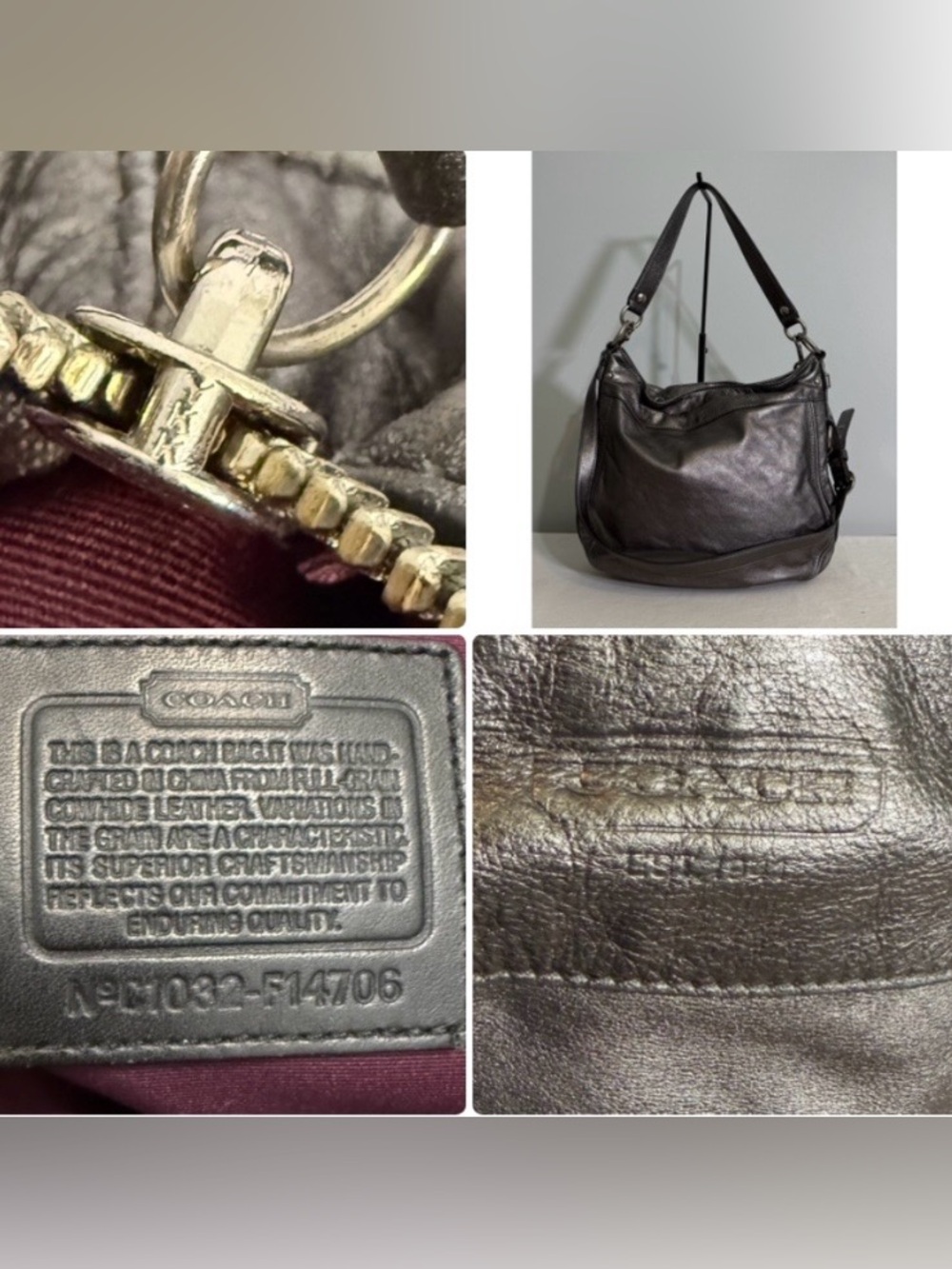 VTG Coach Large Zoe Metallic Pewter Leather Hobo Shoulder Bag Silver F14706
Y2K - Picture 2 of 16